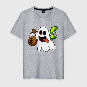 Мужская футболка хлопок с принтом Призрак с деньгами в Белгороде, 100% хлопок | прямой крой, круглый вырез горловины, длина до линии бедер, слегка спущенное плечо. | Тематика изображения на принте: ghost | money | деньги | доллар | призрак