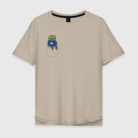 Мужская футболка хлопок Oversize с принтом Pepe Thinking room в Екатеринбурге, 100% хлопок | свободный крой, круглый ворот, “спинка” длиннее передней части | kekw | mem | pepe | smile | smiles | twitch | мемы | пепе | рофлан | смайл | смайлы | твитч