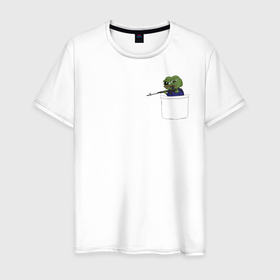 Мужская футболка хлопок с принтом Pepe sniper в Екатеринбурге, 100% хлопок | прямой крой, круглый вырез горловины, длина до линии бедер, слегка спущенное плечо. | kekw | mem | pepe | smile | smiles | twitch | мемы | пепе | рофлан | смайл | смайлы | твитч