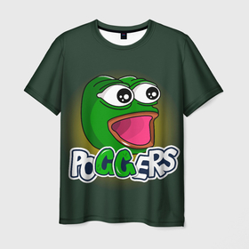 Мужская футболка 3D с принтом Poggers в Санкт-Петербурге, 100% полиэфир | прямой крой, круглый вырез горловины, длина до линии бедер | kekw | mem | pepe | pog | pogchamp | poggers | smile | smiles | twitch | мемы | пепе | рофлан | смайл | смайлы | твитч