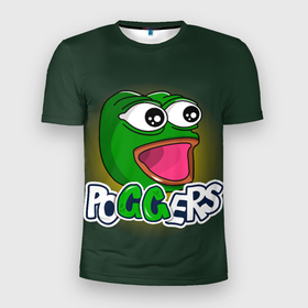 Мужская футболка 3D Slim с принтом Poggers в Новосибирске, 100% полиэстер с улучшенными характеристиками | приталенный силуэт, круглая горловина, широкие плечи, сужается к линии бедра | kekw | mem | pepe | pog | pogchamp | poggers | smile | smiles | twitch | мемы | пепе | рофлан | смайл | смайлы | твитч