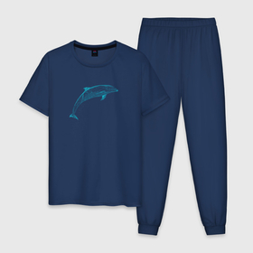 Мужская пижама хлопок с принтом Дельфин неоновый в Новосибирске, 100% хлопок | брюки и футболка прямого кроя, без карманов, на брюках мягкая резинка на поясе и по низу штанин
 | dolphin | дельфин | морские | неон | неоновый | с дельфином | сетка