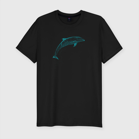 Мужская футболка хлопок Slim с принтом Дельфин неоновый , 92% хлопок, 8% лайкра | приталенный силуэт, круглый вырез ворота, длина до линии бедра, короткий рукав | dolphin | дельфин | морские | неон | неоновый | с дельфином | сетка