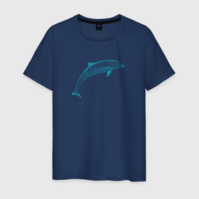 Мужская футболка хлопок с принтом Дельфин неоновый в Тюмени, 100% хлопок | прямой крой, круглый вырез горловины, длина до линии бедер, слегка спущенное плечо. | dolphin | дельфин | морские | неон | неоновый | с дельфином | сетка