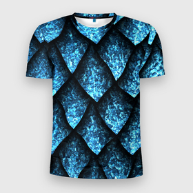 Мужская футболка 3D Slim с принтом Чешуя ледяного дракона в Екатеринбурге, 100% полиэстер с улучшенными характеристиками | приталенный силуэт, круглая горловина, широкие плечи, сужается к линии бедра | дракон | ледяной | рисунок | чешуя