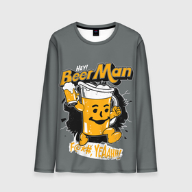 Мужской лонгслив 3D с принтом BEER MAN в Курске, 100% полиэстер | длинные рукава, круглый вырез горловины, полуприлегающий силуэт | Тематика изображения на принте: alcochol | beer | comics | drink | man | комикс | напитки | пенное | прикол | рисунок | шутка