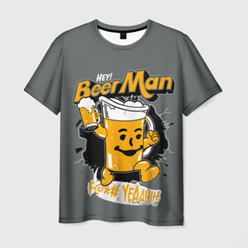 Мужская футболка 3D с принтом BEER MAN в Курске, 100% полиэфир | прямой крой, круглый вырез горловины, длина до линии бедер | alcochol | beer | comics | drink | man | комикс | напитки | пенное | прикол | рисунок | шутка