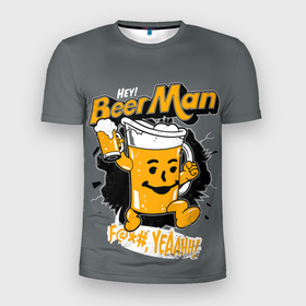 Мужская футболка 3D Slim с принтом BEER MAN в Белгороде, 100% полиэстер с улучшенными характеристиками | приталенный силуэт, круглая горловина, широкие плечи, сужается к линии бедра | alcochol | beer | comics | drink | man | комикс | напитки | пенное | прикол | рисунок | шутка