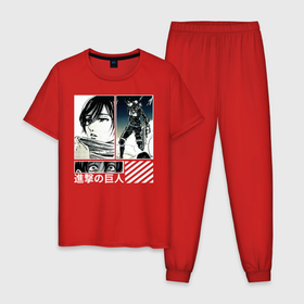 Мужская пижама хлопок с принтом Attack On Titan Mikasa , 100% хлопок | брюки и футболка прямого кроя, без карманов, на брюках мягкая резинка на поясе и по низу штанин
 | ackerman | anime | attack | dawn | girl | kawai | kyojin | manga | mikasa | no | of | on | shingeki | the | titan | titans | аккерман | аниме | арт | атака | бертольд | воин | вторжение | гигантов | девушка | колос | колосальный | леонхард | лицо | манга 