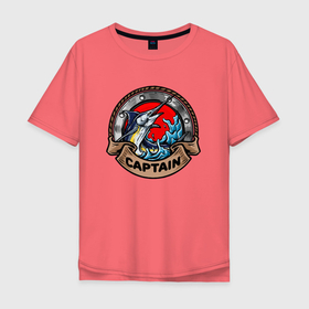 Мужская футболка хлопок Oversize с принтом Рыба меч Captain в Тюмени, 100% хлопок | свободный крой, круглый ворот, “спинка” длиннее передней части | captain | капитан | меч | море | морские | рыба | рыбки | рыбы
