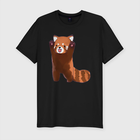 Мужская футболка хлопок Slim с принтом Нападение милой панды в Екатеринбурге, 92% хлопок, 8% лайкра | приталенный силуэт, круглый вырез ворота, длина до линии бедра, короткий рукав | арт | красная панда | красный медвежонок | медведь | медвежонок | панда | рисунок | рыжая панда