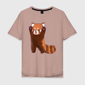 Мужская футболка хлопок Oversize с принтом Нападение милой панды в Екатеринбурге, 100% хлопок | свободный крой, круглый ворот, “спинка” длиннее передней части | арт | красная панда | красный медвежонок | медведь | медвежонок | панда | рисунок | рыжая панда