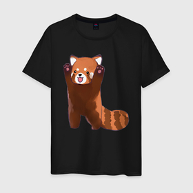 Мужская футболка хлопок с принтом Нападение милой панды , 100% хлопок | прямой крой, круглый вырез горловины, длина до линии бедер, слегка спущенное плечо. | арт | красная панда | красный медвежонок | медведь | медвежонок | панда | рисунок | рыжая панда