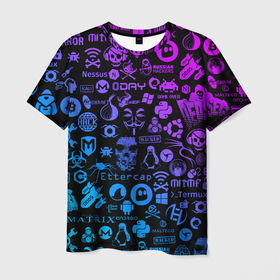 Мужская футболка 3D с принтом Hacker Logo Градиент в Санкт-Петербурге, 100% полиэфир | прямой крой, круглый вырез горловины, длина до линии бедер | darknet | ddos | game | hack | hacker | hax | watch dogs | атака | взлом | код | кто я | программист | хакер | хакинг