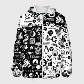 Мужская куртка 3D с принтом Hacker Logo Шахматы в Санкт-Петербурге, ткань верха — 100% полиэстер, подклад — флис | прямой крой, подол и капюшон оформлены резинкой с фиксаторами, два кармана без застежек по бокам, один большой потайной карман на груди. Карман на груди застегивается на липучку | black | darknet | ddos | game | hack | hacker | hax | watch dogs | white | атака | белое | взлом | код | кто я | программист | хакер | хакинг | черное