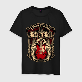 Мужская футболка хлопок с принтом Гитара и крылья РОК в Тюмени, 100% хлопок | прямой крой, круглый вырез горловины, длина до линии бедер, слегка спущенное плечо. | hard | heavy | metal | music | rock | гитара | музыка | рок | тяжелый