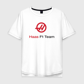 Мужская футболка хлопок Oversize с принтом Haas F1 Team в Новосибирске, 100% хлопок | свободный крой, круглый ворот, “спинка” длиннее передней части | Тематика изображения на принте: f1 | haas | грожан | магнуссен | мазепин | ф1 | феррари | формула 1 | хаас