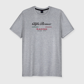 Мужская футболка хлопок Slim с принтом Alfa Romeo F1 Team в Курске, 92% хлопок, 8% лайкра | приталенный силуэт, круглый вырез ворота, длина до линии бедра, короткий рукав | alfa romeo | f1 | formula 1 | team | альфе ромео | антонио джовинации | кими райкконен | логотип | ф1 | формула 1