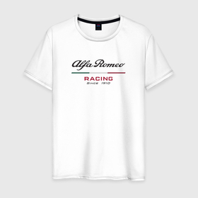 Мужская футболка хлопок с принтом Alfa Romeo F1 Team в Рязани, 100% хлопок | прямой крой, круглый вырез горловины, длина до линии бедер, слегка спущенное плечо. | alfa romeo | f1 | formula 1 | team | альфе ромео | антонио джовинации | кими райкконен | логотип | ф1 | формула 1