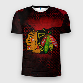 Мужская футболка 3D спортивная с принтом CHICAGO NHL в Белгороде, 100% полиэстер с улучшенными характеристиками | приталенный силуэт, круглая горловина, широкие плечи, сужается к линии бедра | blackhawks | chicago | iron | logo | nhl | red | sport | usa | блэкхоукс | железо | логотип | нхл | сетка | спорт | сша | хоккей | чикаго