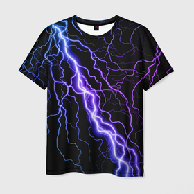 Мужская футболка 3D с принтом НЕОНОВАЯ МОЛНИЯ  ГРОЗА , 100% полиэфир | прямой крой, круглый вырез горловины, длина до линии бедер | neon | tegunvteg | гремит | гроза | молния | небо | неон | ночь | сверкает