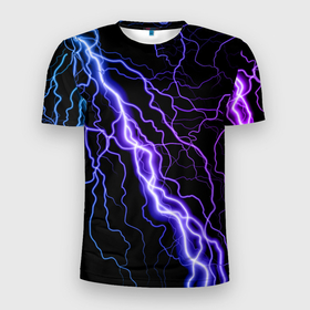 Мужская футболка 3D спортивная с принтом НЕОНОВАЯ МОЛНИЯ  ГРОЗА в Курске, 100% полиэстер с улучшенными характеристиками | приталенный силуэт, круглая горловина, широкие плечи, сужается к линии бедра | neon | tegunvteg | гремит | гроза | молния | небо | неон | ночь | сверкает