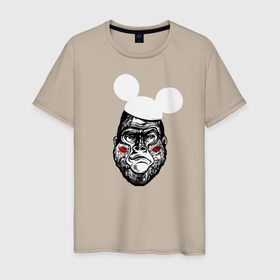 Мужская футболка хлопок с принтом Горилла Маус в Тюмени, 100% хлопок | прямой крой, круглый вырез горловины, длина до линии бедер, слегка спущенное плечо. | animal | cheeks | ears | engraving | gorilla | mickey mouse | горилла | гравюра | животное | микки маус | уши | щеки