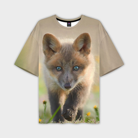 Мужская футболка oversize 3D с принтом Лисичка лесная в Курске,  |  | Тематика изображения на принте: fox | foxy | животное | звери | лиса | лисенок | лисичка | милая | рыжая | фокс