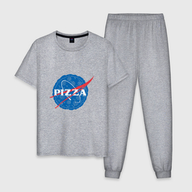 Мужская пижама хлопок с принтом NASA Pizza в Курске, 100% хлопок | брюки и футболка прямого кроя, без карманов, на брюках мягкая резинка на поясе и по низу штанин
 | mars | moon | nasa | астероид | астронавт | астрономия | вселенная | гагарин | галактика | земля | илон | комета | космонавт | космос | луна | марс | маск | наса | небо | нло | пицца | планета | пришелец | ракета