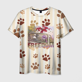 Мужская футболка 3D с принтом Свободу фурри в Тюмени, 100% полиэфир | прямой крой, круглый вырез горловины, длина до линии бедер | freedom | furry | драйв | зверолюди | лапки | рокнролл | свобода | фурри