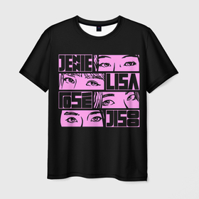 Мужская футболка 3D с принтом Black pink eyes , 100% полиэфир | прямой крой, круглый вырез горловины, длина до линии бедер | black pink | blackpink | pop | блэк пинк | ким дженни | ким джи су | корейцы | лалиса манобан | музыка | поп | попса | розэ