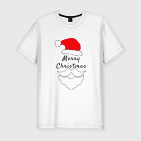 Мужская футболка хлопок Slim с принтом Santa Merry Christmas , 92% хлопок, 8% лайкра | приталенный силуэт, круглый вырез ворота, длина до линии бедра, короткий рукав | cновымгодом | merry christmas | новый год | праздник | рождество | санта