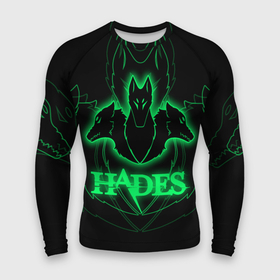 Мужской рашгард 3D с принтом Hades ,  |  | hades | roguelike | бесконечные круги ада | волки | зелёные | компьютерная игра | светящиеся | эмблема