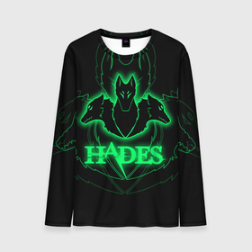 Мужской лонгслив 3D с принтом Hades в Курске, 100% полиэстер | длинные рукава, круглый вырез горловины, полуприлегающий силуэт | Тематика изображения на принте: hades | roguelike | бесконечные круги ада | волки | зелёные | компьютерная игра | светящиеся | эмблема