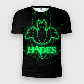 Мужская футболка 3D спортивная с принтом Hades в Курске, 100% полиэстер с улучшенными характеристиками | приталенный силуэт, круглая горловина, широкие плечи, сужается к линии бедра | Тематика изображения на принте: hades | roguelike | бесконечные круги ада | волки | зелёные | компьютерная игра | светящиеся | эмблема