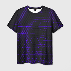 Мужская футболка 3D с принтом СТАЛЬНЫЕ СОТЫ - НЕОН.ГЕОМЕТРИЯ в Новосибирске, 100% полиэфир | прямой крой, круглый вырез горловины, длина до линии бедер | tegunvteg | броня | геометрия | неон | полосы | ромбы | соты | стальная броня | текстура
