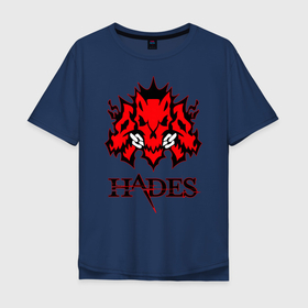 Мужская футболка хлопок Oversize с принтом Hades в Новосибирске, 100% хлопок | свободный крой, круглый ворот, “спинка” длиннее передней части | Тематика изображения на принте: hades | roguelike | бесконечные круги ада | волк | компьютерная игра | красный | цепь | эмблема