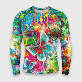 Мужской рашгард 3D с принтом ЯРКИЕ КРАСКИ ,  |  | butterfly | color | flower | rainbow | summer | бабочки | брызги | краски | лето | радуга | цвета | цветы
