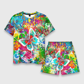 Мужской костюм с шортами 3D с принтом ЯРКИЕ КРАСКИ в Курске,  |  | butterfly | color | flower | rainbow | summer | бабочки | брызги | краски | лето | радуга | цвета | цветы