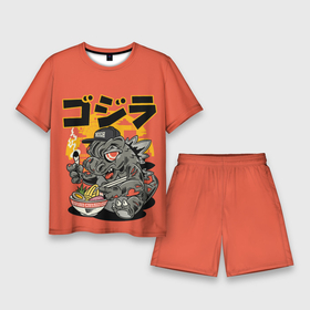 Мужской костюм с шортами 3D с принтом ГОДЗИЛЛА КУШАЕТ ,  |  | anime | casual | dino | food | funny | gojira | japan | ramen | аниме | годзилла | динозавр | еда | иероглифы | мультфильм | прикольные | рамен | смешные | япония