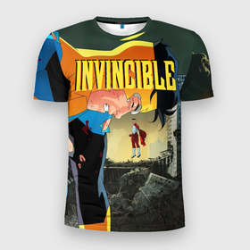 Мужская футболка 3D Slim с принтом INVINCIBLE в Белгороде, 100% полиэстер с улучшенными характеристиками | приталенный силуэт, круглая горловина, широкие плечи, сужается к линии бедра | allen | invincible | omni man | omniman | superhero | алиен | аллен | инвинсибл | неуязвимый | омнимэн | супергерои