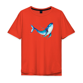 Мужская футболка хлопок Oversize с принтом Кит акварель в Курске, 100% хлопок | свободный крой, круглый ворот, “спинка” длиннее передней части | sea | whale | акварель | кит | киты | морские | морское