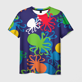 Мужская футболка 3D с принтом Осьминоги в Екатеринбурге, 100% полиэфир | прямой крой, круглый вырез горловины, длина до линии бедер | cute | octopus | милый | морское | осьминог | осьминожка | паттерн | тентакли | щупальца