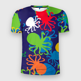 Мужская футболка 3D Slim с принтом Осьминоги в Екатеринбурге, 100% полиэстер с улучшенными характеристиками | приталенный силуэт, круглая горловина, широкие плечи, сужается к линии бедра | cute | octopus | милый | морское | осьминог | осьминожка | паттерн | тентакли | щупальца