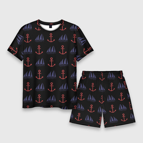 Мужской костюм с шортами 3D с принтом Корабли и якоря в Тюмени,  |  | anchor | корабли | корабль | море | морские | океан | паруса | паттерн | шварт | якори | якорь