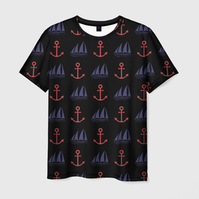 Мужская футболка 3D с принтом Корабли и якоря , 100% полиэфир | прямой крой, круглый вырез горловины, длина до линии бедер | anchor | корабли | корабль | море | морские | океан | паруса | паттерн | шварт | якори | якорь
