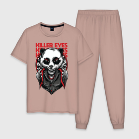 Мужская пижама хлопок с принтом Killer eyes в Кировске, 100% хлопок | брюки и футболка прямого кроя, без карманов, на брюках мягкая резинка на поясе и по низу штанин
 | арт | графика | животные | звери | панда