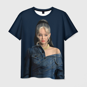 Мужская футболка 3D с принтом Jennie jeans в Санкт-Петербурге, 100% полиэфир | прямой крой, круглый вырез горловины, длина до линии бедер | Тематика изображения на принте: black pink | blackpink | pop | блэк пинк | ким дженни | ким джи су | корейцы | лалиса манобан | музыка | поп | попса | розэ