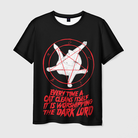 Мужская футболка 3D с принтом КОТ САТАНЫ в Тюмени, 100% полиэфир | прямой крой, круглый вырез горловины, длина до линии бедер | blood | cat | dark | devil | evil | lord | satan | дьявол | зло | кот | котик | котэ | лорд | пентаграмма | пушистый | сатана | темный