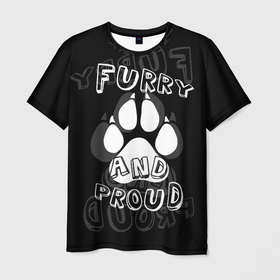 Мужская футболка 3D с принтом Furry proud , 100% полиэфир | прямой крой, круглый вырез горловины, длина до линии бедер | Тематика изображения на принте: furry | антропоморфные животные | лапа | логотип | отпечаток | пушистый гордый | фурри | эмблема